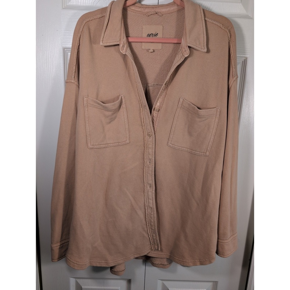 Aerie Lumberjane Oversized French Terry‎ Shacket M Cozy Cabin Soft Button Down